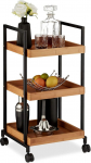 Relaxdays Modern Kitchen Trolley & Iron 3 Shelves Square 4 Wheels 69.5 x 37 x 34 cm Natural Tan Black