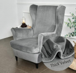 Highdi 2-Piece Wing Chair Cover, Armchair Throws, Wing Chair, Fashionable, Plain Velvet Protective Cover, Armchair Cover, Beachmon, Tiger Chair Cover with Armrest, High Backrest (Grey)