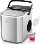 EUHOMY Ice Cube Maker 9 Ice Cubes in 6 Minutes Bullet Format 2 Ice Cube Sizes Stainless Steel Worktop Capacity 12kg/day Silver for Home Kitchen Office