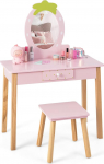 GOPLUS Children's Dressing Table with Mirror, Cosmetic Table Girls with Drawers, Dressing Table Children with Squat, Dressing Table Pink