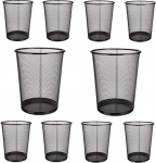 EUROXANTY Waste Paper Bin Office Rubbish Bin Round Rubbish Bin Black Metal Mesh Pack of 10 (27 x 24 cm 10 L)