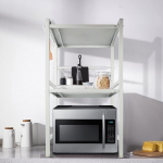 Microwave Shelf with Hooks, Expandable Microwave Stand, Spice Rack, Microwave Holder, Kitchen Shelf, Standing, Microwave Cabinet Organiser, Standing Baker's Shelves (White, 40/64 x 36.5 x 78 cm)