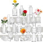 Small Vases Set of 24 Mini Vase Glass Vintage Wedding Crystals Clear Flower Vase Various Sizes Modern Narrow Glass Vases Table Decoration for Flowers Decoration Living Room Bathroom Mother's Day Gift