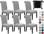 SPRINGRICO 6 Pack Dining Room Chair Covers with Seat Belt, Stretch Parsons Chair Slipcover Washable Kitchen Dining Chair Cover Removable Seat Protector Set of 6, S3 - Smokey Grey