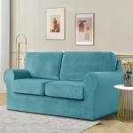 Sofa Cover 2 Seater 5 Piece Set - Super Soft Stretch Velvet Sofa Covers Sofa Protector Couch Covers with Separate 2 Backrest Covers and 2 Seat Cushion Covers for Living Room (Blue Green)