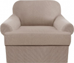 GAMUKAI Set of 3 Sofa Covers Stretch Couch Covers for T Cushions Sofa Protective Covers Soft Furniture Covers with 2 Single T Cushion Shape Seat Covers (Khaki, Chair)