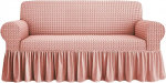 Voila Sofa Cover Bubble Fabric 2 3 4 Seater Elastic Ruffle Sofa Cover (Pink 3 Seater)