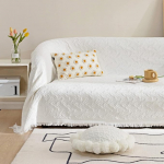 Homcosan Sofa Slipcovers, Towel Cover, Cotton Knitted Geometric Couch Cover for 4 Seat Cushion Couch Furniture Pet Protector, Stylish Throws for Sectional Couch (White, Sofa, 4 Seater)