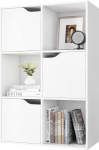 FirFurd Bookcase, Shelf, White, Bookcase with 3 Doors, Storage Shelf, 6 Compartments, Office Shelf for Living Room, Study, Children's Room, 60 x 29 x 90 cm