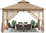 ABCCANOPY 3,35 x 3,35 m aiamaja Gazebo terrassile, topeltkatus pehme katus, aia taga&otilde;ue Gazebo koos v&otilde;rgu varju ja vihma jaoks, beež