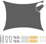 Duerer Markiis 3,6 x 4,8 m p&auml;ikesekaitse - Ristk&uuml;likukujuline l&otilde;uend koos roostevabast terasest paigalduskomplektiga, valmistatud HDPE-kangast, rebenemiskindel, &otilde;hu- ja veekindel, 95% UV-kaitsega terrassi r&otilde;dule,