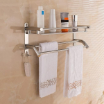 HONPHIER&reg; Towel Rail Chrome Towel Rails Stainless Steel with Shelf and Hooks Towel Rail Bathroom 59 cm Towel Rail for Bathroom Kitchen Toilet