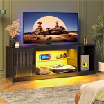 Bestier 65-tolline TV kabinet m&auml;ngimine LED meelelahutuskeskus koos l&auml;ikiva ribilise alusega PS5, Xbox ja TV konsooli jaoks koos reguleeritavate klaasriiulitega Gloss Black