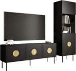 Mirjan24 Pyrunt I elutoa komplekt, elutoa kapp, k&auml;epidemevaba avamiss&uuml;steem, metalljalad, komplektis: TV Lowboard/TV laud, Vitriinkapp (must matt + tammepuidust)