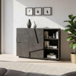 Dmora sissep&auml;&auml;sum&ouml;&ouml;bel 2 ukse ja avatud riiulitega, Made in Italy, kaasaegne Entratina, aatriumi k&uuml;ljepaneel, 121 x 38 x 86 cm, tuhahall
