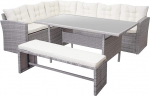 Mendler HWC-A29 Pol&uuml; rotangist aiam&ouml;&ouml;blikomplekt Lounge s&ouml;&ouml;gilaud Diivan + pink helehall padi Cream