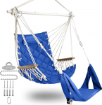 SUNWAY Hammock Rocking Chair reguleeritava jalatoe ja peatugedega, tepitud kangast ja terasest laiali, 350lb v&otilde;imsus, puidust k&auml;etoed veranda / aed, 350lbs v&otilde;imsus