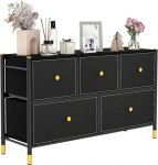 COSTWAY Fabric Chest of Drawers with 5 Drawers, Drawer Chest with Metal Frame, Sideboard with Adjustable Foot Pads & Tilt Protection, Basket Shelf for Living Room, Bedroom, Hallway (5 Drawers)