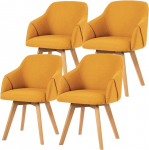 P&ouml;&ouml;rlev s&ouml;&ouml;gitoa toolide 4-kohaline komplekt puidust jalgadega, 360&deg; polsterdatud tool koos k&auml;etoega, kangakattega, puidust jalad, keskaegne disain, mugav k&ouml;&ouml;gitool s&ouml;&ouml;gituppa ja elutuppa