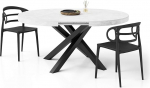 MOBILI FIVER, Emma &uuml;mmargune pikendatav laud, 120-160 cm, valge betoon, mustad ristatud jalad, valmistatud Itaalias.