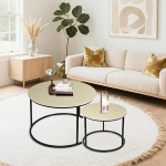 2 kohvilaudade komplekt, marmori v&auml;limusega, l&auml;bim&otilde;&otilde;t 70 + 50 cm, suur &uuml;mmargune laud, marmori v&auml;limusega elutuppa, magamistuppa, r&otilde;dule, 770 x 70 x 45 cm (originaalpuit + mustad jalad)