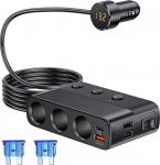 12V/24V sigaretis&uuml;&uuml;taja jaotur 127W PD QC3.0 USB autolaadija adapter 3 pesa ja 4 port USB, sigaretis&uuml;&uuml;taja jaotur LED-voltmeetri ja l&uuml;litiga, nutitelefonile / kaamerale / GPS-le