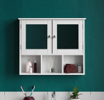 Home Discount Milano Double Door Mirrored Bathroom Cabinet Storage Shelves Wall Mounted, White