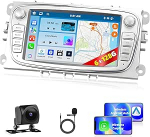 6G + 128G Carplay autoraadio Ford Focus II S-Max Mondeo Galaxy II jaoks, Android autoraadio koos puuteekraaniga/Bluetooth/GPS/SWC/WiFi/Mirror Link/FM/RDS/Mic + AHD tagumine kaamera