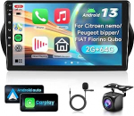 2G & 64G 10.1-tolline autoraadio Citroen nemo/Peugeot Bipper/Fiat Fiorino Qubo 2008-2017 koos Carplay Android Car, Android 13, puuteekraaniga Bluetooth HiFi/RDS/FM raadio, WiFi Navi/AHD tagurduskaameraga