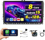[8Core 6G + 128G] Inefala Android 15 autoraadio VW Golf Passat Tiguan Polo Caddy Touran Seat traadita CarPlay Android autoga, 9-tolline raadioauto koos GPS WiFi DSP BT RDS/FM SWC Mic tagurduskaameraga