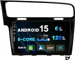 SXAUTO - 6G + 128G - Android 15 IPS autoraadio Golf 7 (2013-2018) - Sisseehitatud Carplay/Android Car/DSP - LED kaamera + MIC - DAB roolijuhtimiss&uuml;steem Fast Boot 360-CAM WiFi - 2 DIN 10.1 tolli - Mustanahaline
