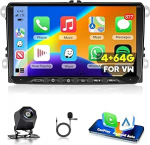 Android autoraadio VW Passat B6 T5 Golf 5 6 Polo 6R Tiguan T5 Jetta Seat Skoda, 4GB + 64GB Carplay Android auto GPS navigatsioon WiFi FM RDS SWC Bluetooth EQ DSP Canbus + tagurduskaamera