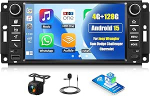 CAMECHO 4+128G 7-tolline Android 15 autoraadio Jeep Wrangler Dodge Challenger kompassile koos tahavaatekaameraga, Bluetooth raadio traadita Carplay Android auto FM/RDS WiFi GPS peegel Link + Canbus