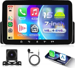 4G + 64G Android 15 autoraadio 1 DIN traadita Carplay Android auto, 7-tolline HD IPS puuteekraaniga autoraadio tugi Bluetooth 5.0 FM RDS raadio GPS Wi-Fi Link peegel USB tagurduskaamera