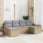 Rantry 6-teiliges Garten Sofa Set mit Kissen Beige Poly Rattan, 2-Sitzer Garten Sofa mit Stauraum & Kissen Beige Poly Rattan Gartenlounge Model3354139