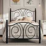 VECELO Bed Frame 90 x 200 cm, Metal Bed with High Headboard and Footboard, Modern Minimalist Youth Bed for Bedroom, Guest Room, Lots of Storage Space Under Bed, Black