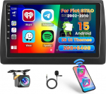 Hikity 2G 64G autoraadio navigatsioonis&uuml;steem Fiat Stilo 2002-2010 juhtmevaba CarPlay Android auto peeglilinkiga, 9-tolline puuteekraan Android 15 Bluetooth raadio GPS EQ WiFi FM RDS SWC MICiga