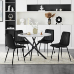 TUKAILAi Dining Table and 4 Chairs 100cm Round Wood Marble Veneer Table and Velvet Upholstered Chairs with Sturdy Metal Legs 4 Seater Kitchen Table Chairs for Home Dining Room