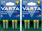 VARTA 4 x AAA laetavad akud, akutelefoni aku, 800mAh NI-MH, kasutusvalmis, sobib juhtmeta telefonidele (2 tk)