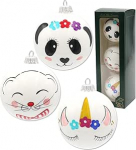 Lauschaer j&otilde;ulukuusekaunistused - 3 k&auml;sitsi maalitud ja suupuhutud j&otilde;ulukuusekuulelgedega komplekt erinevate loomamotiividega, l&auml;bim&otilde;&otilde;t umbes 8 cm.