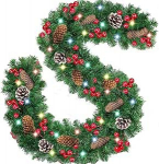 Weihnachtsgirlanden mit Tannenzapfen, Beeren, Flachs, Schleifen, k&uuml;nstliche Weihnachtsgirlande f&uuml;r T&uuml;r, Treppe, Kamin, Weihnachtskranz, Girlande, 2,7 m