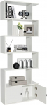 COSTWAY Bookcase with Doors, Standing Shelf with 5 Levels, Room Divider Shelf, Wooden Office Shelf, Storage Shelf for Living Room, Bedroom, 183 x 70 x 23 cm (White)