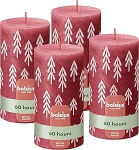 Bolsius Rustic Pillar Candles Silhouette - punane tr&uuml;kiga - 4 tk - 13 x 7 cm - pikk p&otilde;lemisaeg - majapidamisk&uuml;&uuml;nal - sisaldab naturaalset taimset vaha - ilma palmi&otilde;lideta