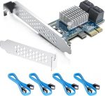 10Gtek PCIe SATA-kaart 4 pordi 4 SATA-kaabliga ja madala profiiliga klambriga 6Gbps SATA3.0 kontroller PCI Express laienduskort X1 toetab 4 SATA 3.0 seadet