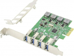 DIGITUS IO kaart - PCIe - USB 3.0 liidesekaart - SCSI USAP - 4 port USB Type-A - Max 5Gbps - kiibistik VL805