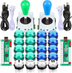 EG STARTS 2 Player LED Arcade DIY Parts 2 x USB Encoder + 2 x Ellipse Oval Style Joystick + 20 x LED Arcade Buttons for PC MAME Raspberry Pi Windows System (Blue & Green Kit)