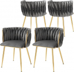 4 mugava s&ouml;&ouml;gitooli komplekt, sametiga polsterdatud toolid metallist jalgade ja k&auml;etoega, k&ouml;&ouml;k ja elutuba, hall