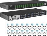 MT-VIKI 4K60HZ IP KVM Switch Remote 16 Port 1HE Rackmount KVM VGA Switch Over IP 16 Port Remote USB VGA KVM Switch IR Remote Control Desktop Selector koos 16 Pack kaabliga OSD