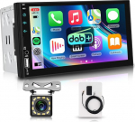 2-DIN DAB+ autoraadio juhtmevaba CarPlay ja Android Car, Bluetooth autoraadio 7-tollise puuteekraaniga, FM-raadio, Mirror Link, EQ, USB/TF sisend, Double DIN + tagurduskaamera