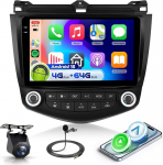 4G 64G VECHTEL 9-tolline Bluetooth autoraadio Honda Accord 7. 2003-2007 Carplay Android auto, Android 15, EQ, WiFi GPS, Mirror Link, RDS/FM raadio 2 DIN koos AHD tagurduskaameraga